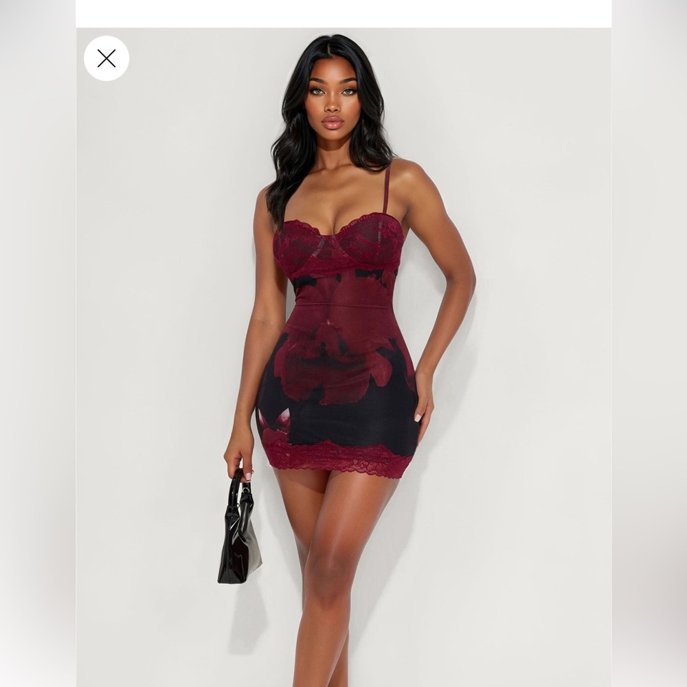 Fashion Nova Burgundy and Black Lace Dress